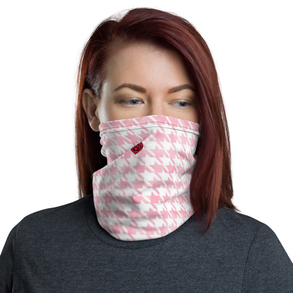 Houndstooth White/Pink - Unisex Face Cover/Neck Gaiter