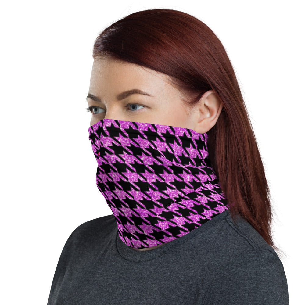 Houndstooth Purple/Black - Unisex Face Cover/Neck Gaiter