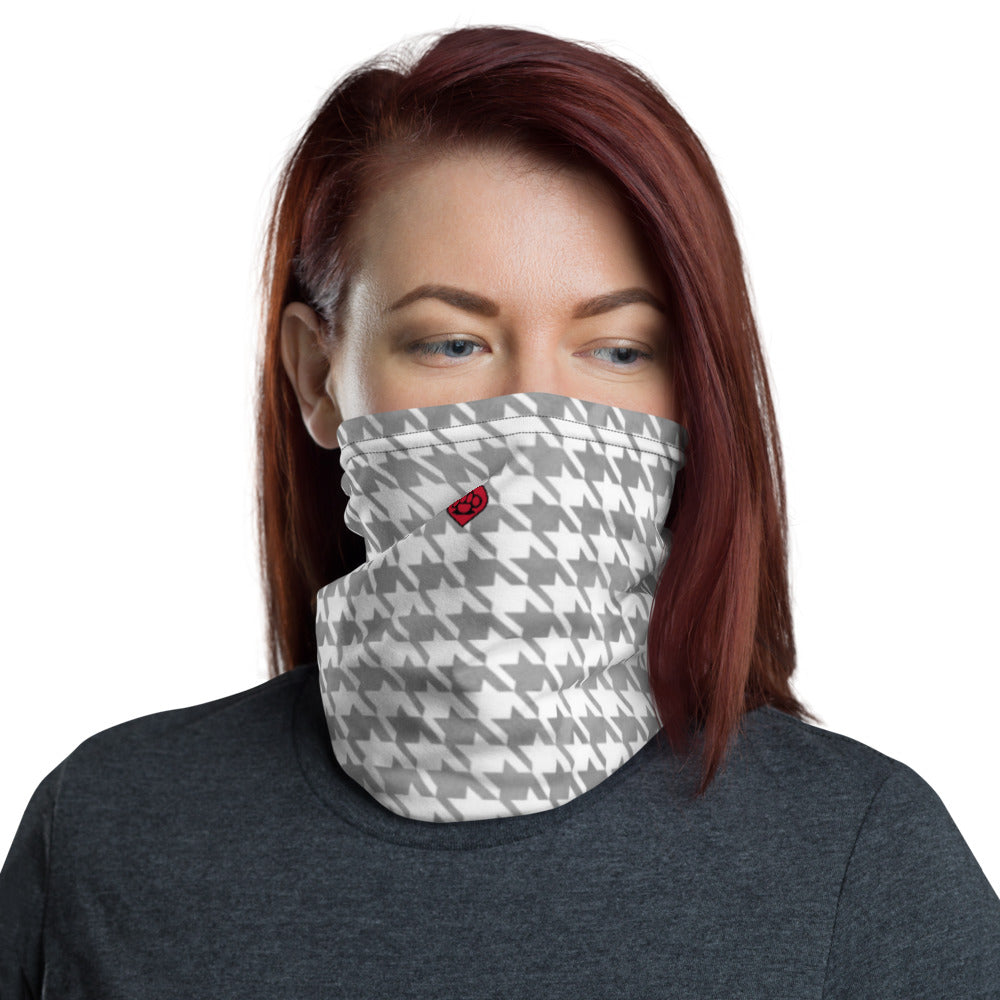 Houndstooth White/Grey - Unisex Face Cover/Neck Gaiter