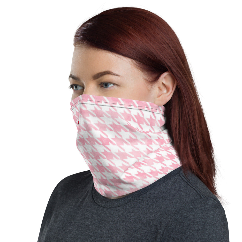 Houndstooth White/Pink - Unisex Face Cover/Neck Gaiter